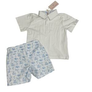 NWT Smockingbird Size 3 Bunny Toile Shorts Set